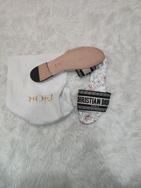 Dior White Floral Slide Sandals with Black Logo Strap